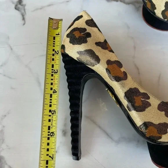Charlotte Olympia Dolly Leopard Beige Gold Black Figure Heel Platform Pu… - Picture 15 of 16